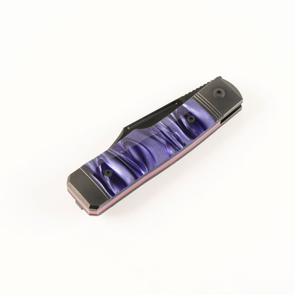 Jack Wolf Knives™ Gunstock Frame Lock GUNSL-02-KIR-COSPUR Cosmic Purple Kirinite S90V Stainless Steel Pocket Knife