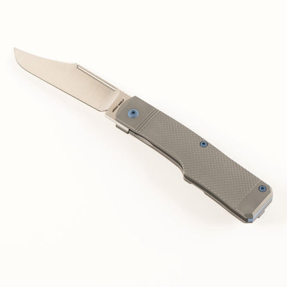 Jack Wolf Knives™ Gunstock Frame Lock GUNSL-02-TI-CHECKER Dark Blasted 6AL4V Titanium S90V Stainless Steel Pocket Knife