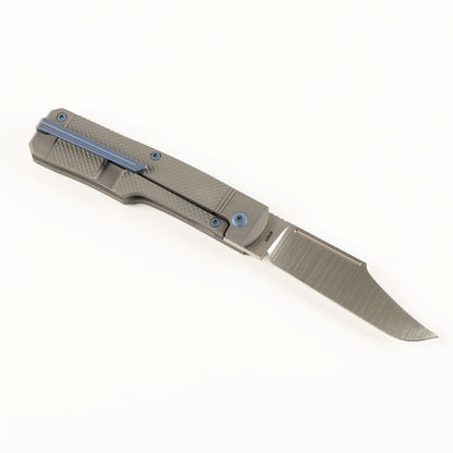 Jack Wolf Knives™ Gunstock Frame Lock GUNSL-02-TI-CHECKER Dark Blasted 6AL4V Titanium S90V Stainless Steel Pocket Knife