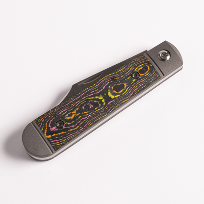 Jack Wolf Knives™ Little Bro Jack LILBR-01-CC-FLO Flo Party CamoCarbon Fiber S90V Stainless Steel Pocket Knife