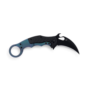 Fox Knives™ Folding Karambit BB-599 TICV Carbon Fiber and Blue-Violet Titanium Elmax Stainless Steel Pocket Knife
