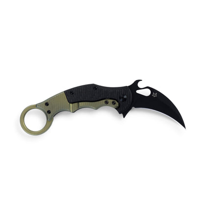 Fox Knives™ Folding Karambit BB-599 TICP Carbon Fiber and Green-gold Titanium Elmax Stainless Steel Pocket Knife