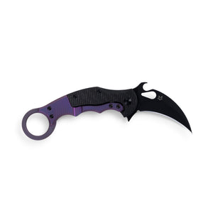 Fox Knives™ Folding Karambit BB-599 TICL Carbon Fiber and Purple Titanium Elmax Stainless Steel Pocket Knife