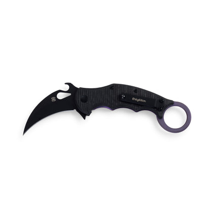 Fox Knives™ Folding Karambit BB-599 TICL Carbon Fiber and Purple Titanium Elmax Stainless Steel Pocket Knife