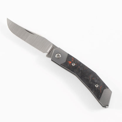 Jack Wolf Knives™ Mini Cyborg MINCY-01-FC-DMO Dark Matter Orange Fat Carbon CPM S90V Stainless Steel Pocket Knife