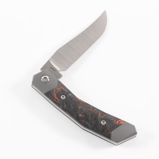 Jack Wolf Knives™ Mini Cyborg MINCY-01-FC-DMO Dark Matter Orange Fat Carbon CPM S90V Stainless Steel Pocket Knife