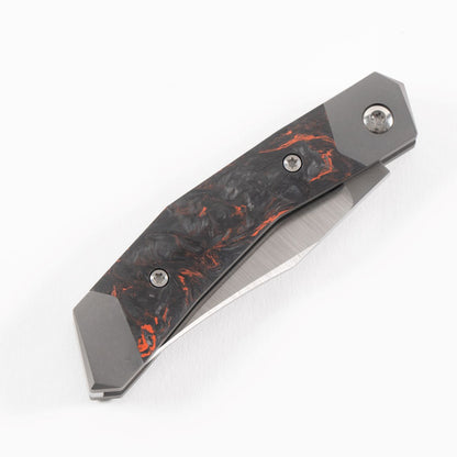 Jack Wolf Knives™ Mini Cyborg MINCY-01-FC-DMO Dark Matter Orange Fat Carbon CPM S90V Stainless Steel Pocket Knife