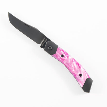 Jack Wolf Knives™ Mini Cyborg MINCY-01-KIR-COSPNK Cosmic Pink Kirinite CPM S90V Stainless Steel Pocket Knife