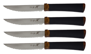 Ontario Knives™ Agilite Steak Knife Set 2565 Amber Polycarbonate and Black VersaFlex 14C28N Stainless Steel