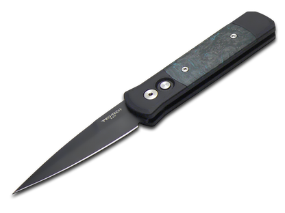 Pro-Tech Knives, LLC™ Godson Auto 7FC31 Black 6061-T6 Aluminum and Blue & Black Fat Carbon Fiber 154CM Stainless Steel Pocket Knife