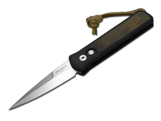 Pro-Tech Knives, LLC™ Godson Auto 7GSD-7 Brown Leather and Black 6061-T6 Aluminum 154CM Stainless Steel Pocket Knife
