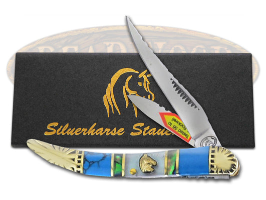 Silverhorse Stoneworks™ Toothpick Red Turquoise, Blue Turquoise and Genuine Mother of Pearl 440 Stainless Steel Pocket Knife