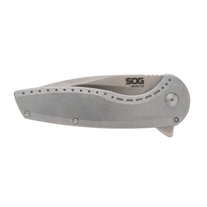 SOG Specialty Knives™ Aegis FLK 2.0 Frame Lock SOG-14-41-03-43 Stonewashed 410 Stainless Steel 8Cr13MoV Stainless Steel Pocket Knife