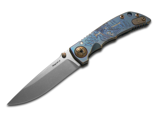 Spartan Blades, LLC™ Harsey Folder 3.25 Frame Lock SF10PLAGUE-BL Blue Anodized 6AL4V Titanium CPM MagnaCut Stainless Steel Pocket Knife