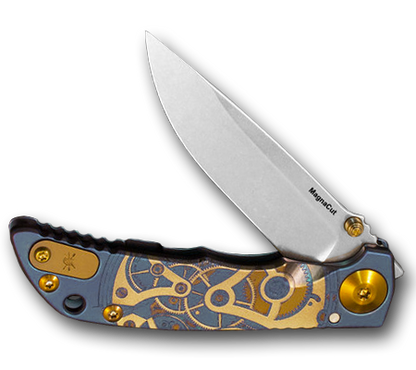 Spartan Blades, LLC™ Harsey Folder 3.25 Frame Lock SF10WATCHWORKS Blue Anodized 6AL4V Titanium CPM MagnaCut Stainless Steel Pocket Knife