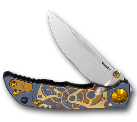 Spartan Blades, LLC™ Harsey Folder 3.25 Frame Lock SF10WATCHWORKS Blue Anodized 6AL4V Titanium CPM MagnaCut Stainless Steel Pocket Knife