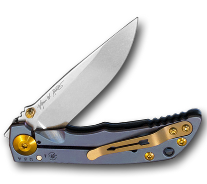 Spartan Blades, LLC™ Harsey Folder 3.25 Frame Lock SF10WATCHWORKS Blue Anodized 6AL4V Titanium CPM MagnaCut Stainless Steel Pocket Knife
