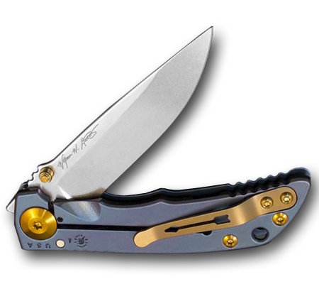 Spartan Blades, LLC™ Harsey Folder 3.25 Frame Lock SF10WATCHWORKS Blue Anodized 6AL4V Titanium CPM MagnaCut Stainless Steel Pocket Knife