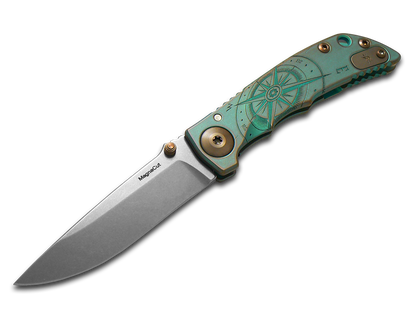 Spartan Blades, LLC™ Harsey Folder 3.25 Frame Lock SF10COMPASS Aged Green Anodized 6AL4V Titanium CPM MagnaCut Stainless Steel Pocket Knife