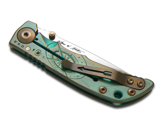 Spartan Blades, LLC™ Harsey Folder 3.25 Frame Lock SF10COMPASS Aged Green Anodized 6AL4V Titanium CPM MagnaCut Stainless Steel Pocket Knife