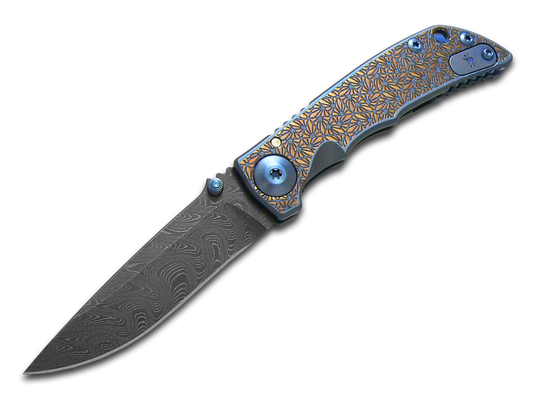 Spartan Blades, LLC™ Harsey Folder 3.25 Frame Lock SF10DM-REGAL-BL Blue Anodized 6AL4V Titanium Stainless Damascus Steel Pocket Knife