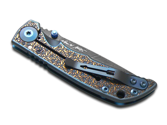 Spartan Blades, LLC™ Harsey Folder 3.25 Frame Lock SF10DM-REGAL-BL Blue Anodized 6AL4V Titanium Stainless Damascus Steel Pocket Knife