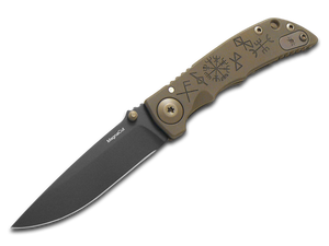 Spartan Blades, LLC™ Harsey Folder 3.25 Frame Lock SF10RUNES Bronze PVD 6AL4V Titanium CPM MagnaCut Stainless Steel Pocket Knife