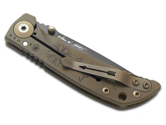 Spartan Blades, LLC™ Harsey Folder 3.25 Frame Lock SF10RUNES Bronze PVD 6AL4V Titanium CPM MagnaCut Stainless Steel Pocket Knife