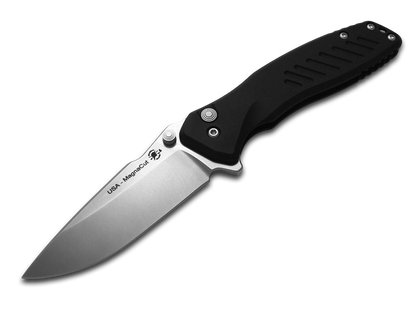 Spartan Blades, LLC™ Pallas Button Lock SF3SW Black Anodized 6061 Aluminum CPM MagnaCut Stainless Steel Pocket Knife
