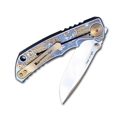 Spartan Blades, LLC™ Harsey Folder Frame Lock SF5ANGL Blue Anodized 6AL4V Titanium CPM MagnaCut Stainless Steel Pocket Knife