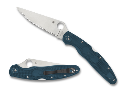 Spyderco Knives™ Police Lockback C07FS4K390 Blue FRN K390 MICROCLEAN Semi-Stainless Steel Pocket Knife