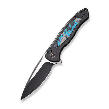 WE Knife Co., Ltd™ Kitefin Button Lock WE19002N-1 Black 6AL4V Titanium and Arctic Storm Fat Carbon CPM-20CV Stainless Steel Pocket Knife