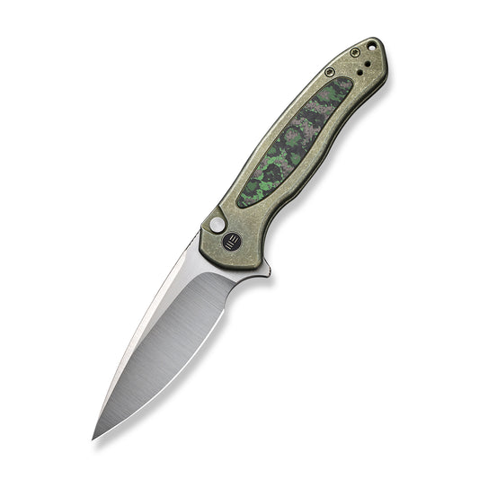 WE Knife Co., Ltd™ Kitefin Button Lock WE19002N-2 Green 6AL4V Titanium and Jungle Wear Fat Carbon CPM-20CV Stainless Steel Pocket Knife