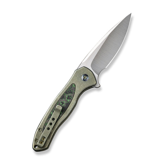 WE Knife Co., Ltd™ Kitefin Button Lock WE19002N-2 Green 6AL4V Titanium and Jungle Wear Fat Carbon CPM-20CV Stainless Steel Pocket Knife