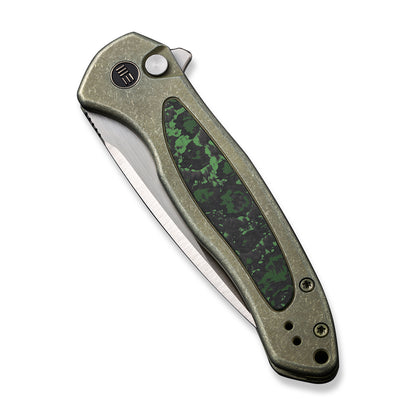 WE Knife Co., Ltd™ Kitefin Button Lock WE19002N-2 Green 6AL4V Titanium and Jungle Wear Fat Carbon CPM-20CV Stainless Steel Pocket Knife