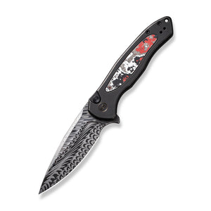 WE Knife Co., Ltd™ Kitefin Button Lock WE19002N-DS1 Black 6AL4V Titanium and Nebula Fat Carbon Damasteel Pocket Knife