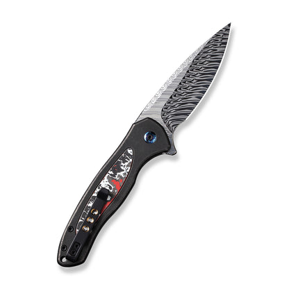 WE Knife Co., Ltd™ Kitefin Button Lock WE19002N-DS1 Black 6AL4V Titanium and Nebula Fat Carbon Damasteel Pocket Knife