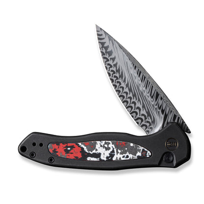 WE Knife Co., Ltd™ Kitefin Button Lock WE19002N-DS1 Black 6AL4V Titanium and Nebula Fat Carbon Damasteel Pocket Knife