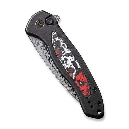 WE Knife Co., Ltd™ Kitefin Button Lock WE19002N-DS1 Black 6AL4V Titanium and Nebula Fat Carbon Damasteel Pocket Knife