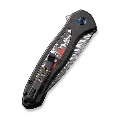 WE Knife Co., Ltd™ Kitefin Button Lock WE19002N-DS1 Black 6AL4V Titanium and Nebula Fat Carbon Damasteel Pocket Knife