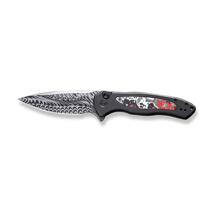 WE Knife Co., Ltd™ Kitefin Button Lock WE19002N-DS1 Black 6AL4V Titanium and Nebula Fat Carbon Damasteel Pocket Knife