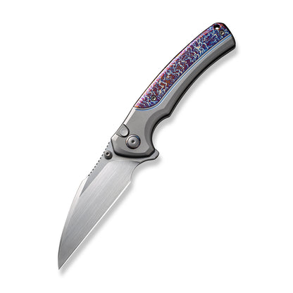 WE Knife Co., Ltd™ Ziffius Button Lock WE22024D-4 Gray Titanium and Blue Flamed Titanium CPM-20CV Stainless Steel Pocket Knife