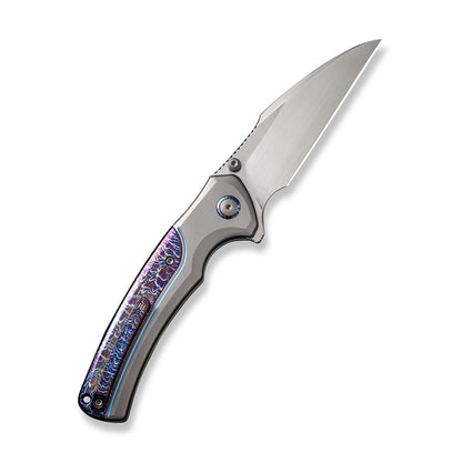 WE Knife Co., Ltd™ Ziffius Button Lock WE22024D-4 Gray Titanium and Blue Flamed Titanium CPM-20CV Stainless Steel Pocket Knife