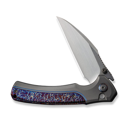 WE Knife Co., Ltd™ Ziffius Button Lock WE22024D-4 Gray Titanium and Blue Flamed Titanium CPM-20CV Stainless Steel Pocket Knife