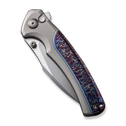 WE Knife Co., Ltd™ Ziffius Button Lock WE22024D-4 Gray Titanium and Blue Flamed Titanium CPM-20CV Stainless Steel Pocket Knife