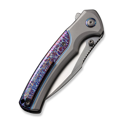 WE Knife Co., Ltd™ Ziffius Button Lock WE22024D-4 Gray Titanium and Blue Flamed Titanium CPM-20CV Stainless Steel Pocket Knife