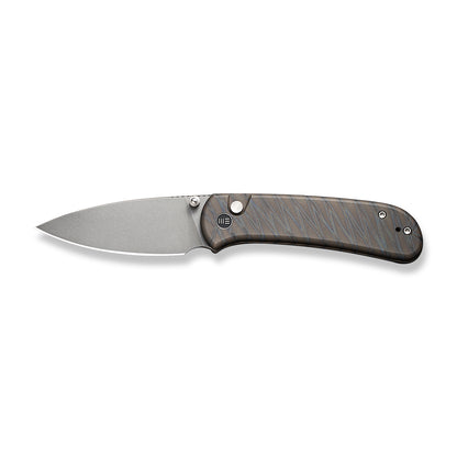 WE Knife Co., Ltd™ Qubit Button Lock WE22030F-4 Tiger Stripe Flamed 6AL4V Titanium CPM 20CV Stainless Steel Pocket Knife