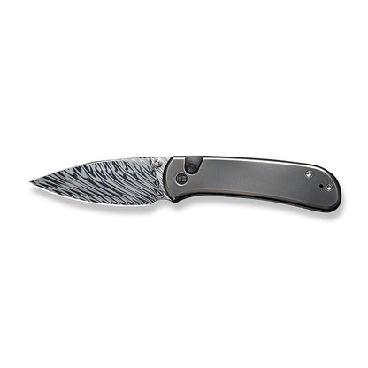 WE Knife Co., Ltd™ Qubit Button Lock WE22030F-DS1 Gray 6AL4V Titanium Damasteel Pocket Knife