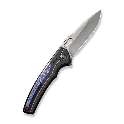 WE Knife Co., Ltd™ Exciton Button Lock WE22038A-6 Black & Blue Flamed Titanium CPM 20CV Stainless Steel Pocket Knife