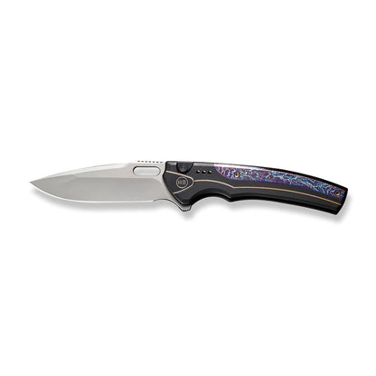 WE Knife Co., Ltd™ Exciton Button Lock WE22038A-6 Black & Blue Flamed Titanium CPM 20CV Stainless Steel Pocket Knife